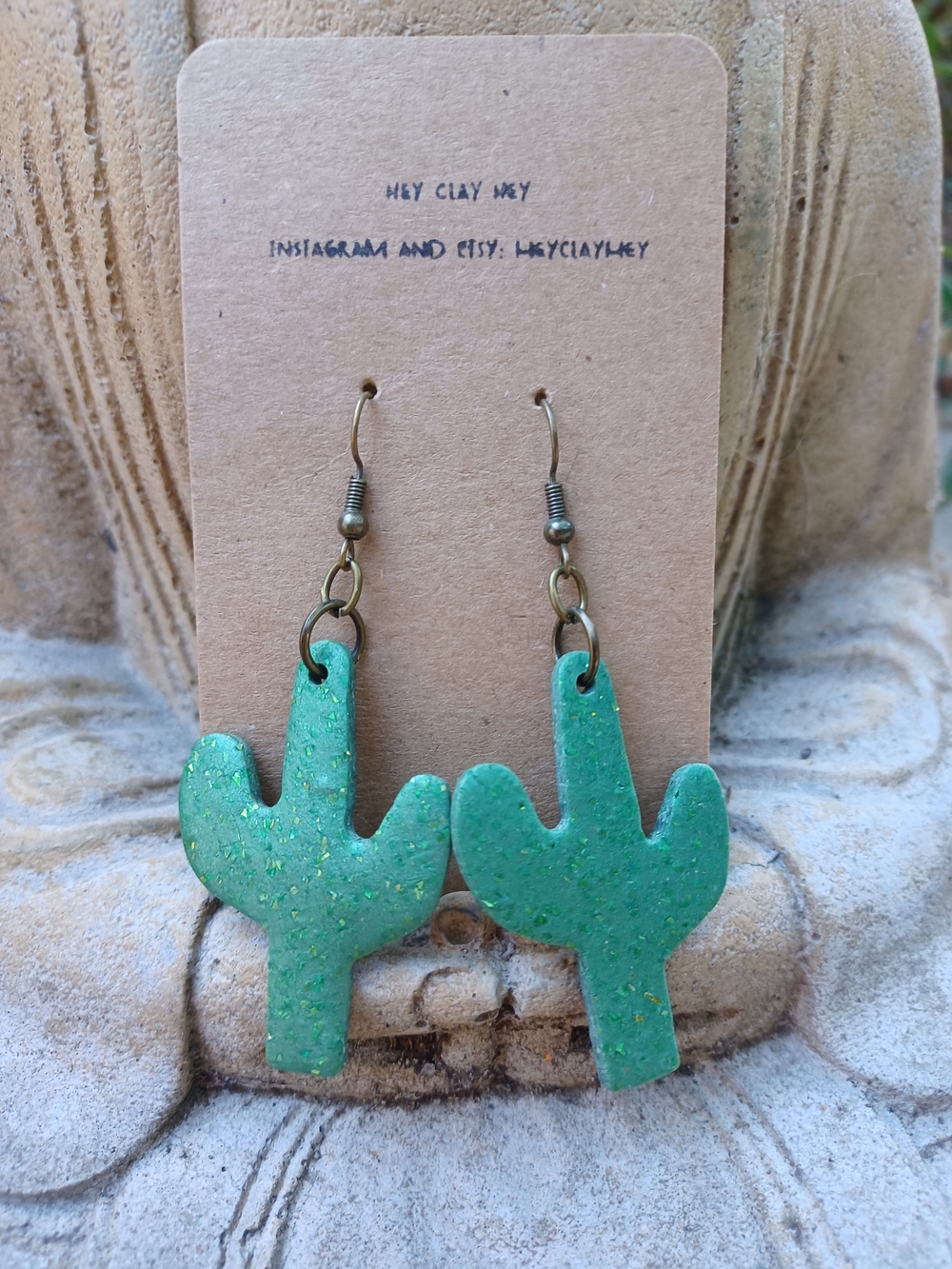 Green Cactus Clay Earrings